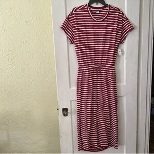 Old Navy Red Striped Short Sleeve Open Back Midi Dress
